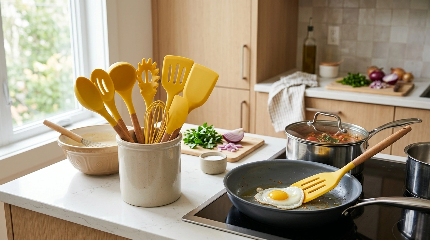 Yellow 10-Piece Silicone Utensil Set for Nonstick Pans